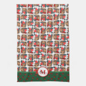 Long Hair Dachshund Pattern Monogram Kerstmis Dog Theedoek (Verticaal)