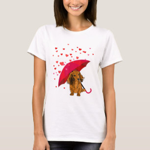 Long Hair Dachshund Raining Hearts Valentijnsdag T-shirt