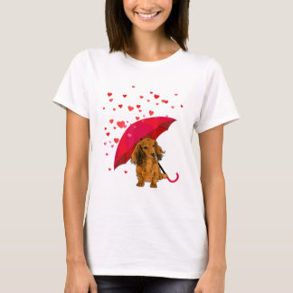 Long Hair Dachshund Raining Hearts Valentijnsdag T-shirt