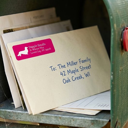 Long Hair Dachshund | Roze label voor retouradres