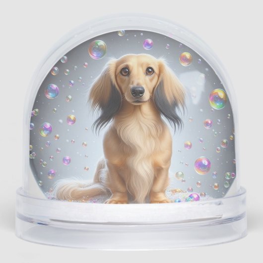 LONG HAIR DACHSHUND SNOW GLOBE SNEEUWBOL (Voorkant)