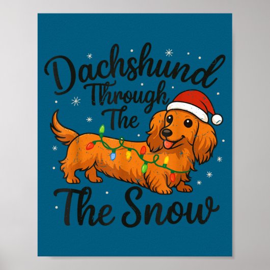 Long Hair Dachshund Through Snow Christmas Pajamas Poster (Voorkant)