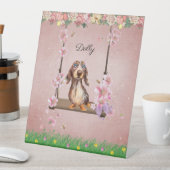 Long Hair Dapple Dachshund Sign Reclamebord Met Voetstuk (Insitu)