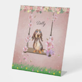 Long Hair Dapple Dachshund Sign Reclamebord Met Voetstuk (Voorkant)