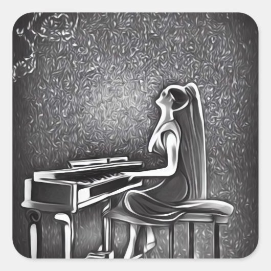 Long Hair Lady Piano Vierkante Sticker (Voorkant)