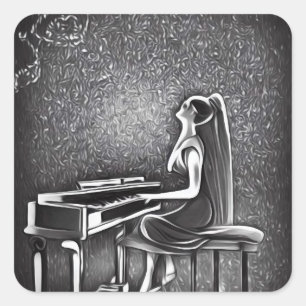 Long Hair Lady Piano Vierkante Sticker