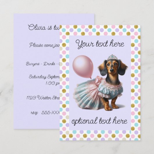 Long Hair Teckel Party Kaart (Voorkant / Achterkant)