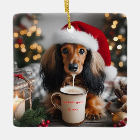 Long Hair teckel tree Ornament (Voorkant)