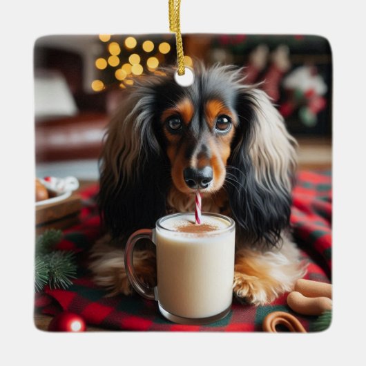 Long Hair teckel tree Ornament (Voorkant)