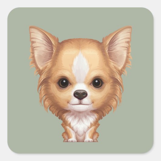 Long-Haire Beige en White Chihuahua Vierkante Sticker (Voorkant)