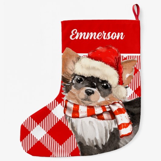 Long Haire Chihuahua Red Pset met de naam Dog Grote Kerstsok (Achterkant)