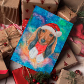 Long Haire Dachshund Breed Dog Kerstmis Feestdagenkaart