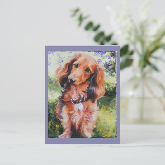 Long Haire Dachshund-briefkaart Briefkaart (Staand voorkant)