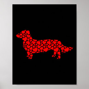 Long Haire Dachshund Dog Cute Silhouette Heart Va Poster