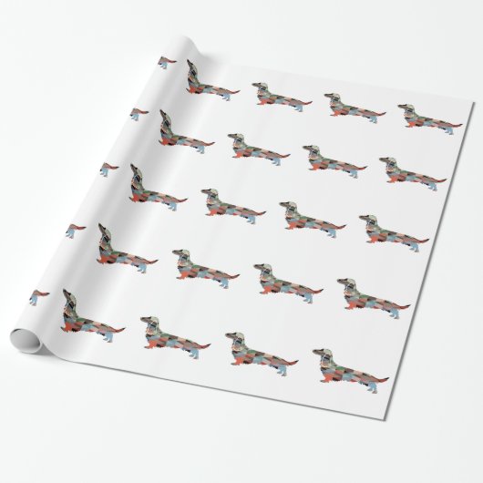 Long Haire Dachshund Geo Silhouette Pset Cadeaupapier (Uitgerold)