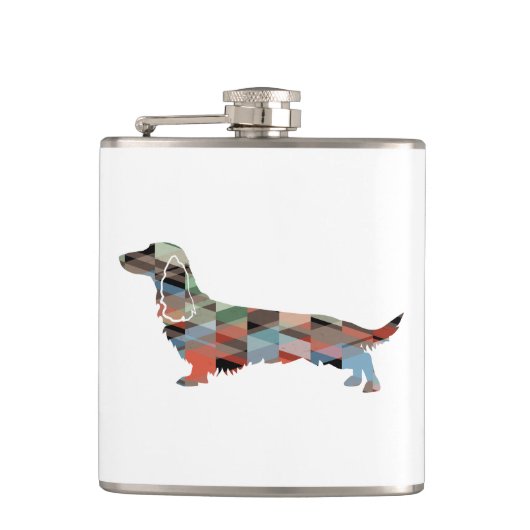 Long Haire Dachshund Geo Silhouette Pset Heupfles (Voorkant)