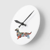 Long Haire Dachshund Geo Silhouette Pset Ronde Klok (Hoek)