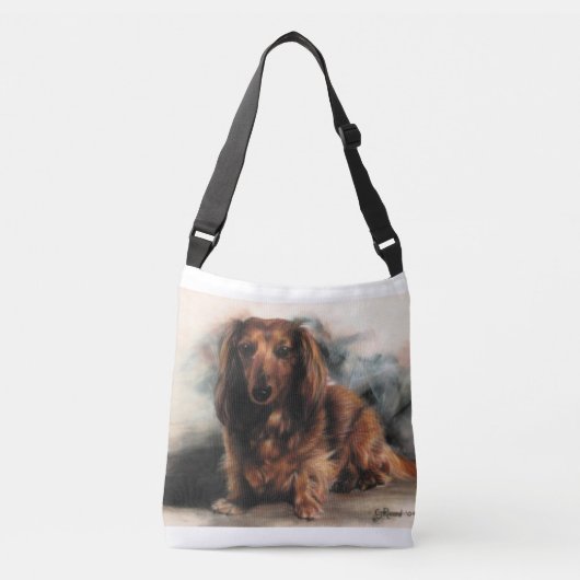 Long Haire Dachshund hond Crossbody Tas (Voorkant)