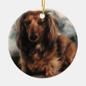 Long Haire Dachshund hond Keramisch Ornament (Voorkant)