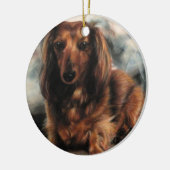 Long Haire Dachshund hond Keramisch Ornament (Links)