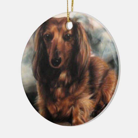 Long Haire Dachshund hond Keramisch Ornament (Links)