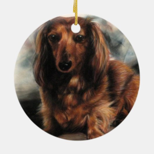 Long Haire Dachshund hond Keramisch Ornament (Achterkant)