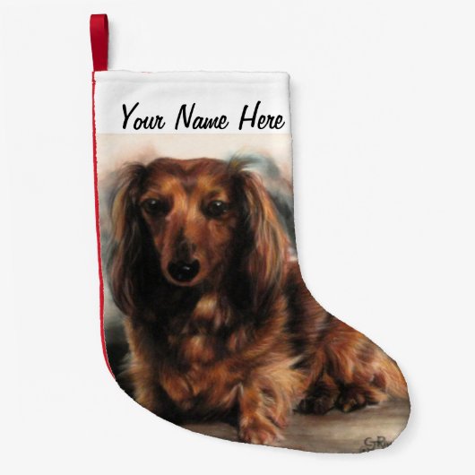 Long Haire Dachshund hond Kleine Kerstsok (Voorkant)