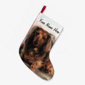 Long Haire Dachshund hond Kleine Kerstsok (Voorkant (Hangend))