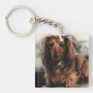 Long Haire Dachshund hond Sleutelhanger
