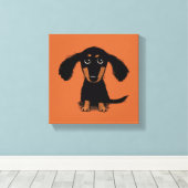 Long Haire Dachshund Puppy Canvas Afdruk (Insitu (Houten vloer))