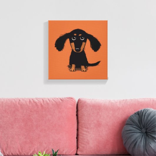 Long Haire Dachshund Puppy Canvas Afdruk (Insitu (Woonkamer))