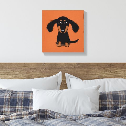 Long Haire Dachshund Puppy Canvas Afdruk (Insitu (Slaapkamer))