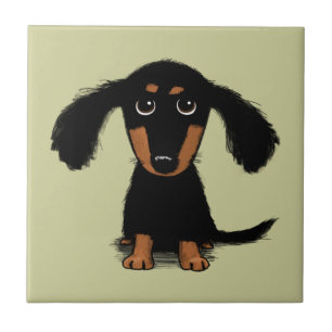 Long Haire Dachshund Puppy Tegeltje