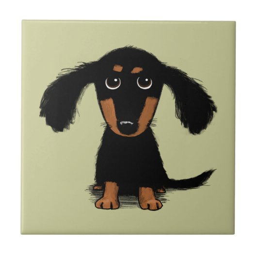 Long Haire Dachshund Puppy Tegeltje (Voorkant)