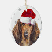 Long Haire Dachshund - Santa Hat Kerstmis Bauble Keramisch Ornament (Rechts)