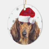 Long Haire Dachshund - Santa Hat Kerstmis Bauble Keramisch Ornament (Links)