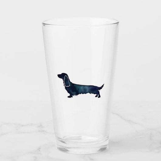 Long Haire Dachshund Silhouette Black Waterverf Glas (Voorkant)
