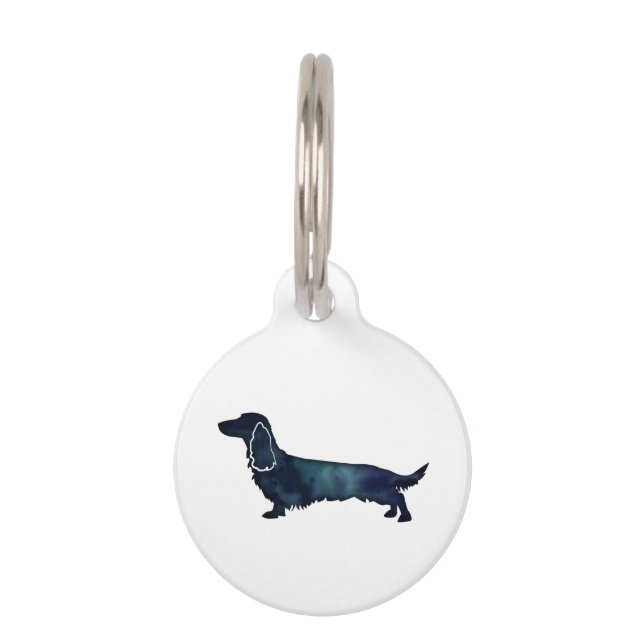 Long Haire Dachshund Silhouette Black Waterverf Huisdierpenning (Voorkant)