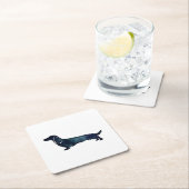 Long Haire Dachshund Silhouette Black Waterverf Kartonnen Onderzetters (Insitu)