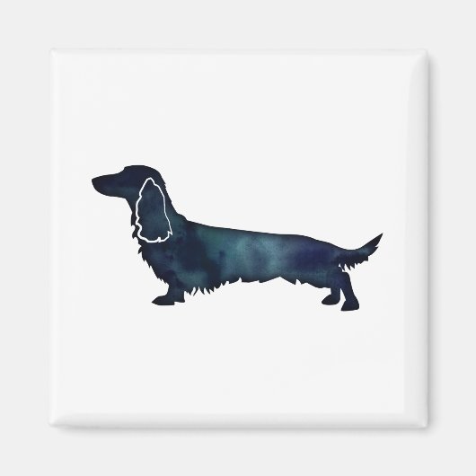 Long Haire Dachshund Silhouette Black Waterverf Magneet (Voorkant)