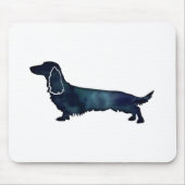 Long Haire Dachshund Silhouette Black Waterverf Muismat (Voorkant)
