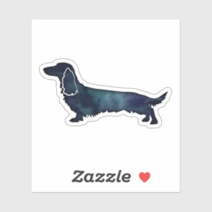 Long Haire Dachshund Silhouette Black Waterverf Sticker