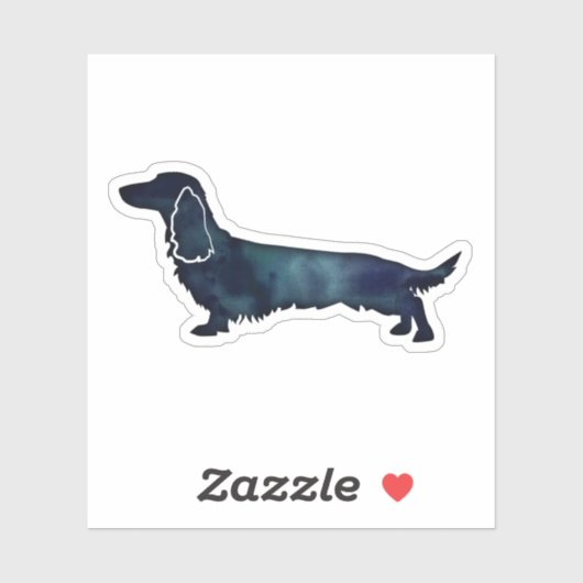 Long Haire Dachshund Silhouette Black Waterverf Sticker (Vel)