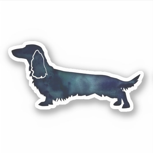 Long Haire Dachshund Silhouette Black Waterverf Sticker (Voorkant)