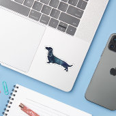 Long Haire Dachshund Silhouette Black Waterverf Sticker (Laptop met iPhone)