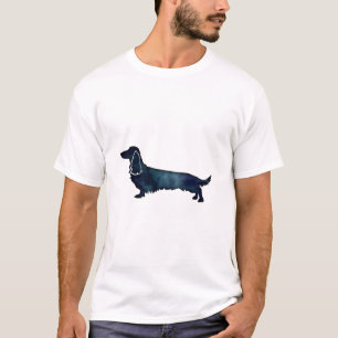 Long Haire Dachshund Silhouette Black Waterverf T-shirt