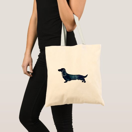 Long Haire Dachshund Silhouette Black Waterverf Tote Bag (Voorkant (product))