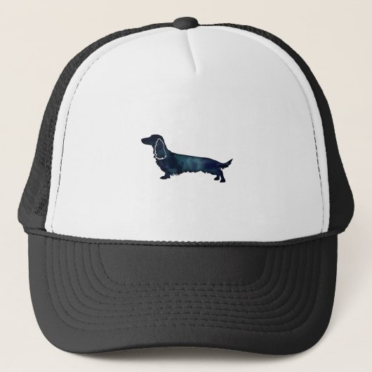 Long Haire Dachshund Silhouette Black Waterverf Trucker Pet (Voorkant)