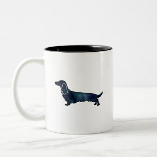 Long Haire Dachshund Silhouette Black Waterverf Tweekleurige Koffiemok