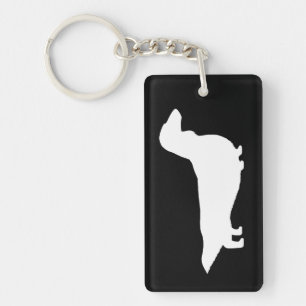 Long Haire Dachshund Silhouette - White Sleutelhanger